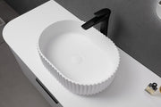 Nora Bianca Solid Surface Fluted Round Vessel Basin without Overflow (SS-WB44MW)