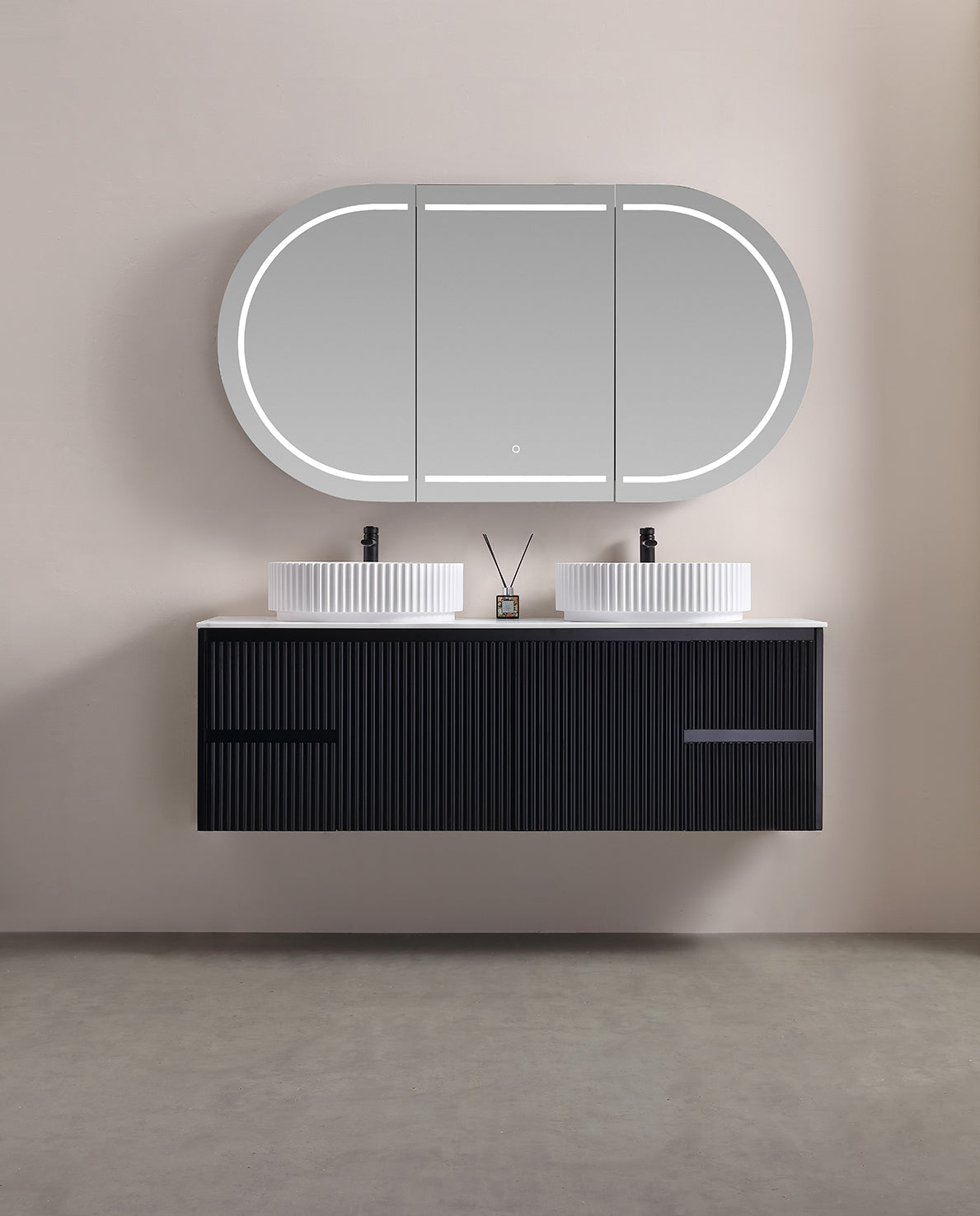 Nora Bianca Solid Surface Fluted Round Vessel Basin without Overflow (SS-WB44MW)