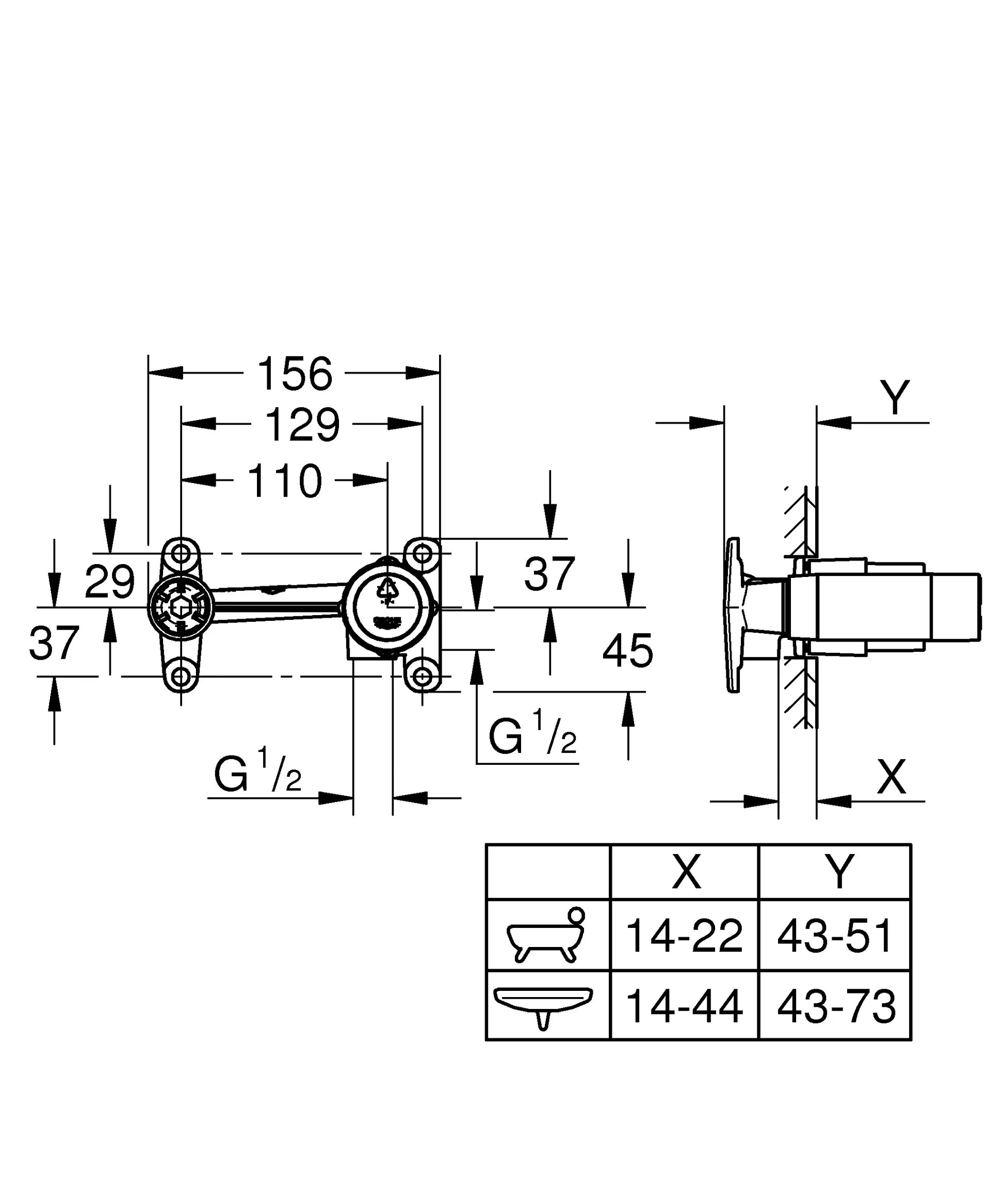 Grohe Concealed Body For Wall Mounted Basin/Bath Mixer (23842000)