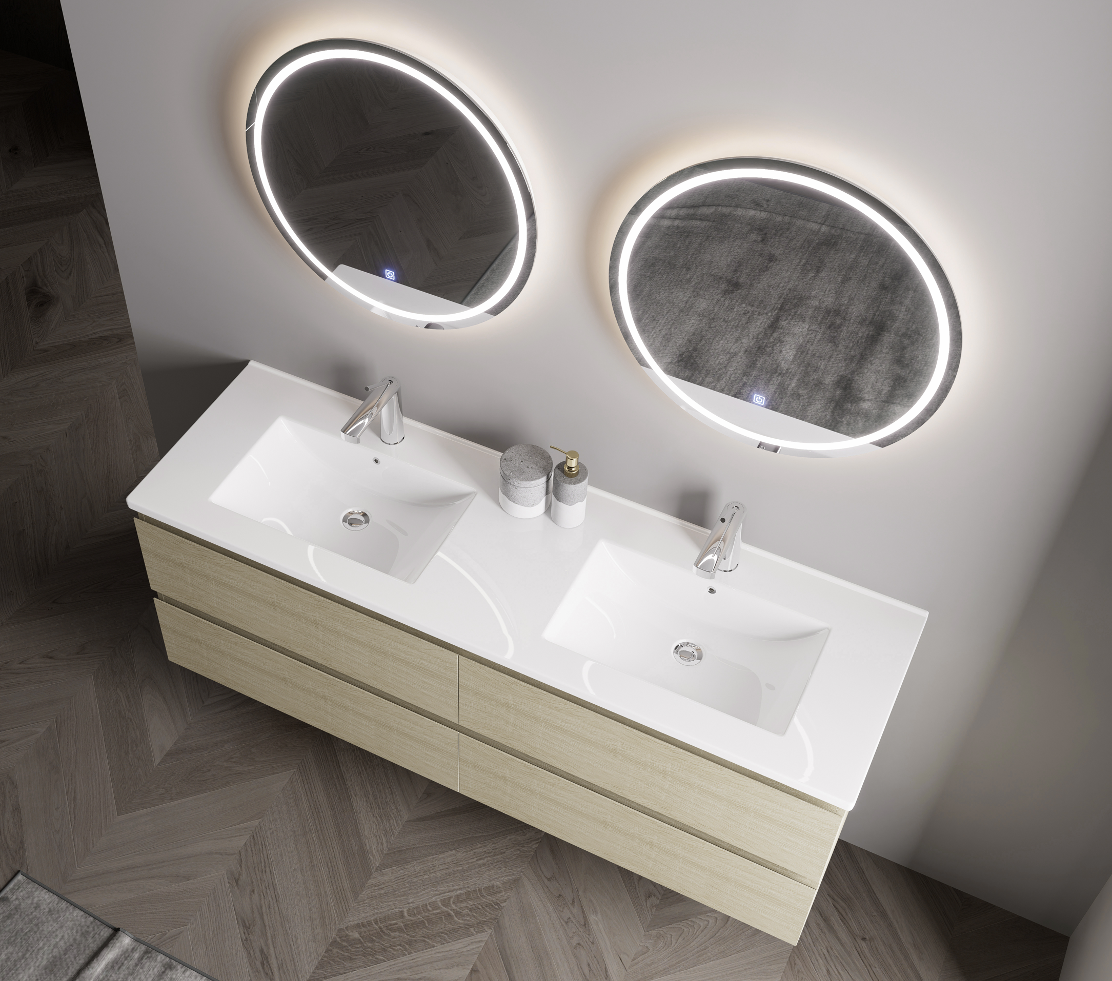 Nora Modena Wall-Hung Vanity North American Oak W1500*D455*H520 (RBV-1008MCLO1500)