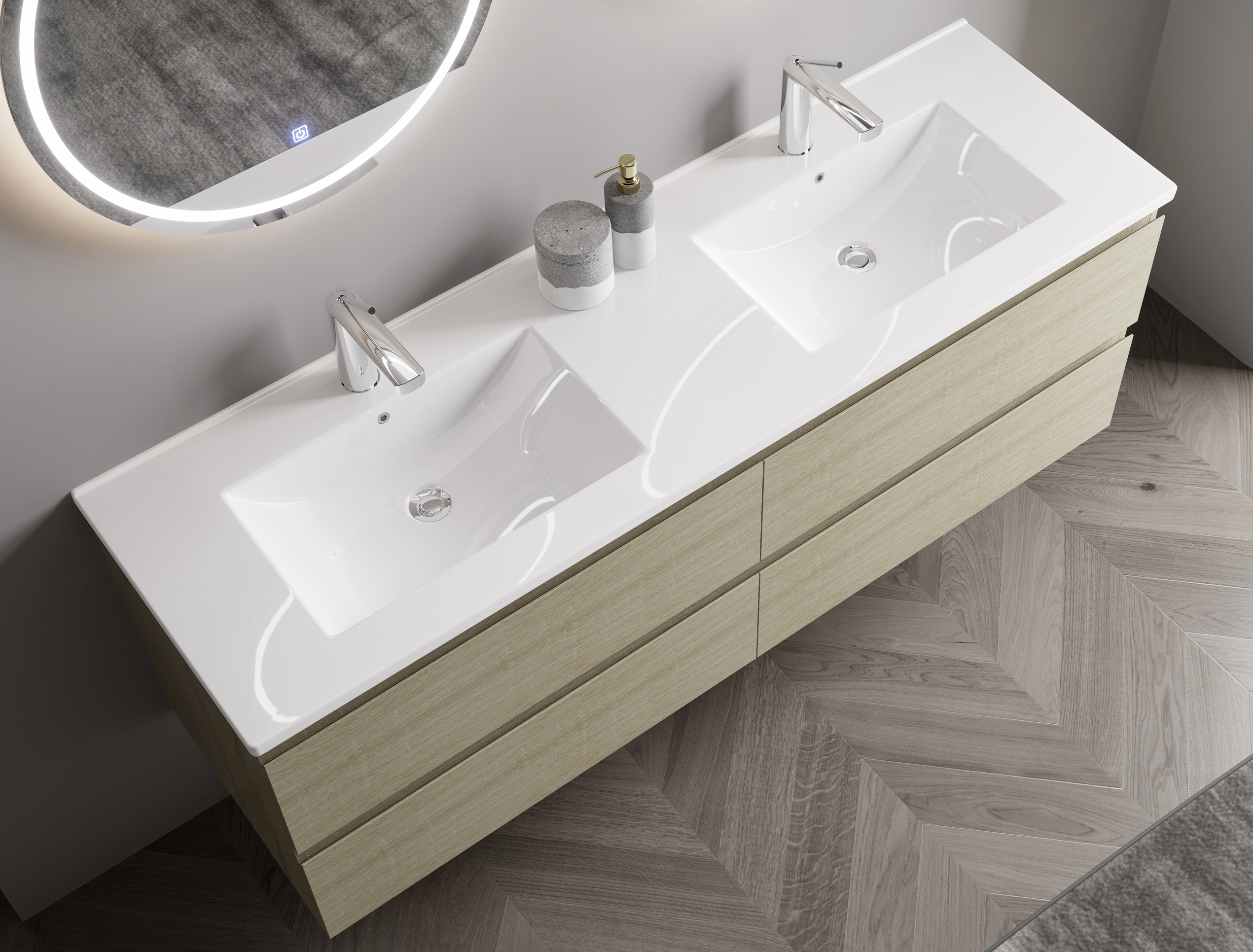 Nora Modena Wall-Hung Vanity North American Oak W1500*D455*H520 (RBV-1008MCLO1500)