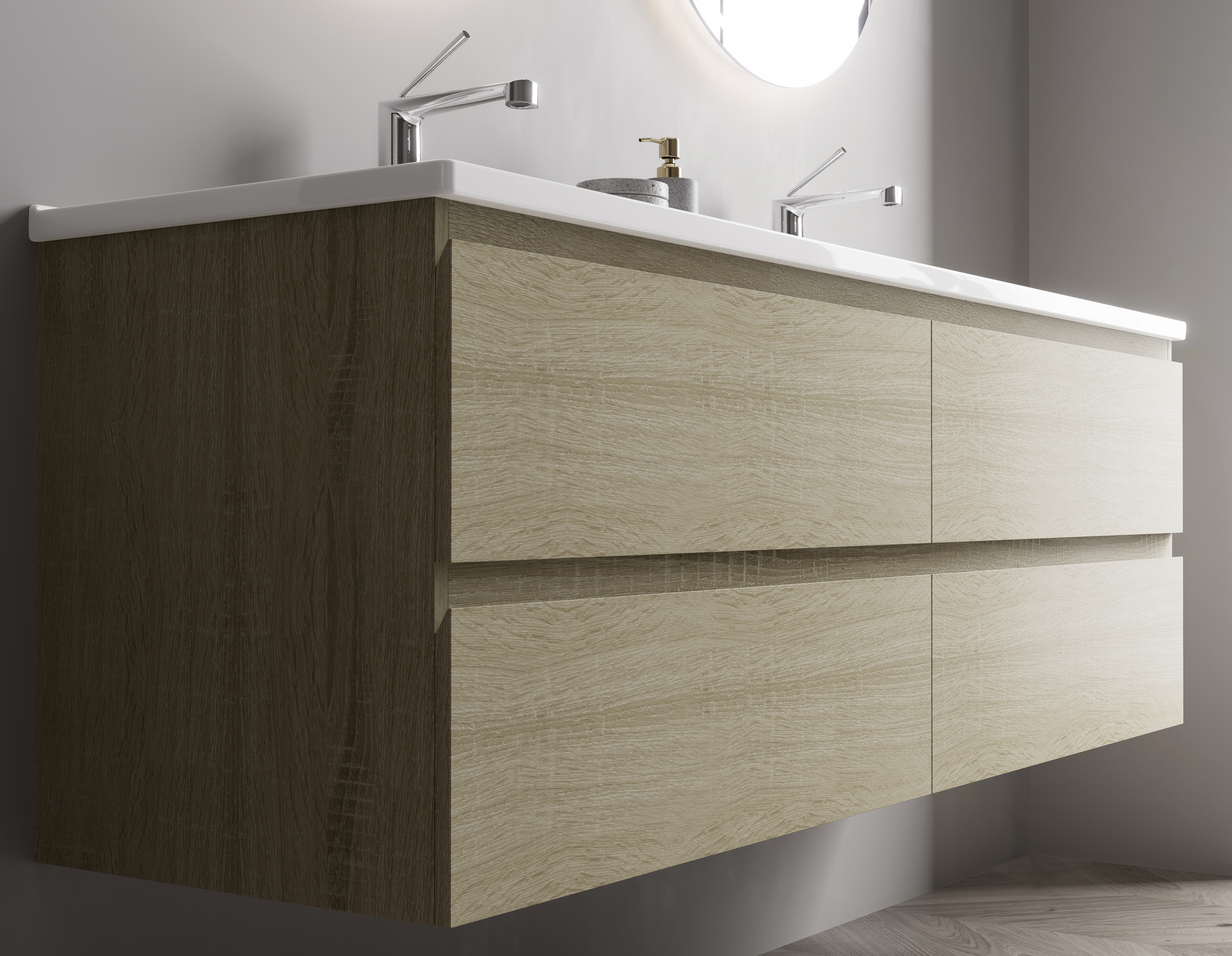Nora Modena Wall-Hung Vanity North American Oak W1500*D455*H520 (RBV-1008MCLO1500)
