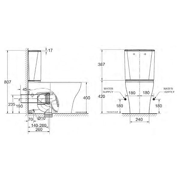 American Standard Cygnet Square Hygiene Rimless Close Coupled Back To Wall Bottom Inlet Toilet Suite (CYGNETSQBTIN)