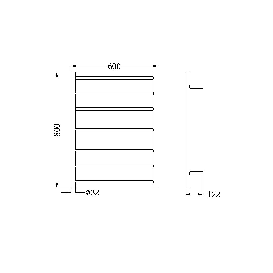 Nero Non-Heated Towel Ladders Matte Black (NR190001MB)
