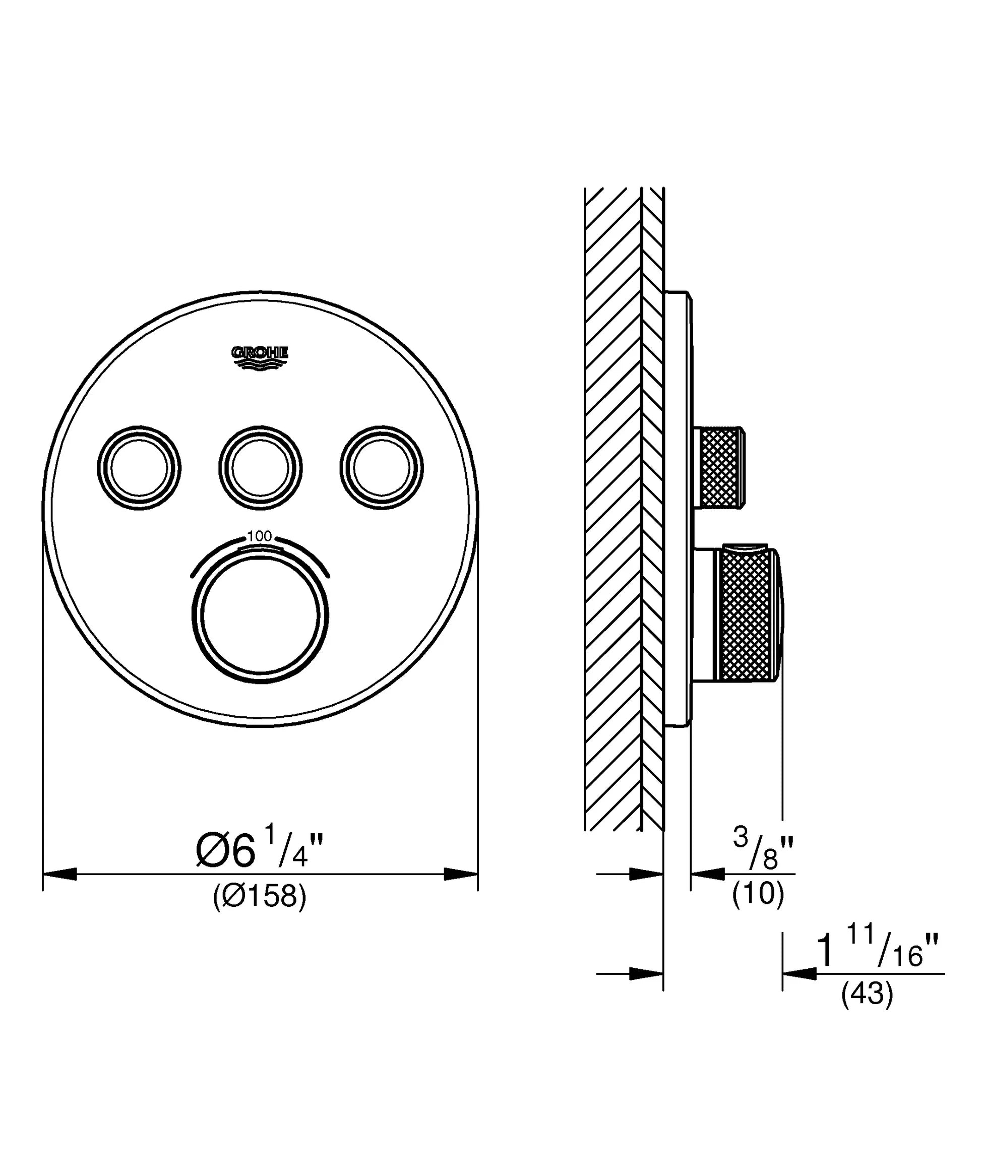 Grohe Smart Control Thermostatic Mixer, 3 Function Round Brushed Nickel (29138EN0)