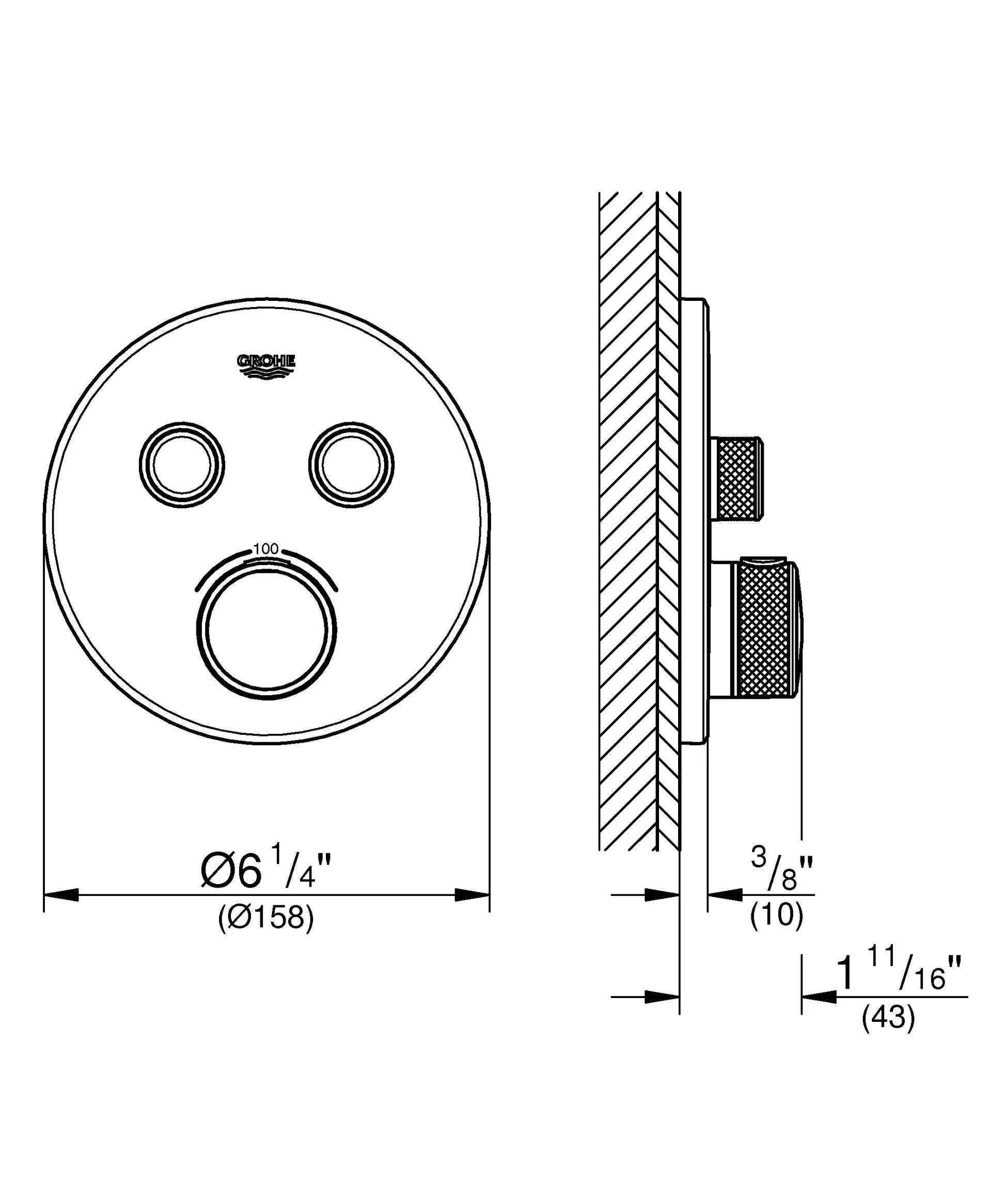 Grohe Smart Control Thermostatic Mixer, 2 Function Round Brushed Cool Sunrise (29137GN0)
