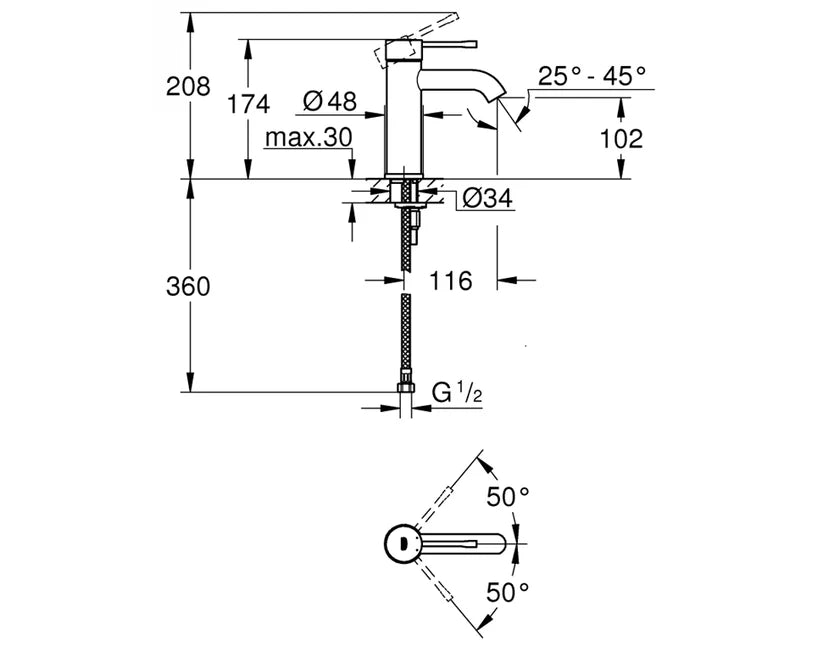 Grohe Essence New Basin Mixer Curved Spout Hard Graphite (23860A01)