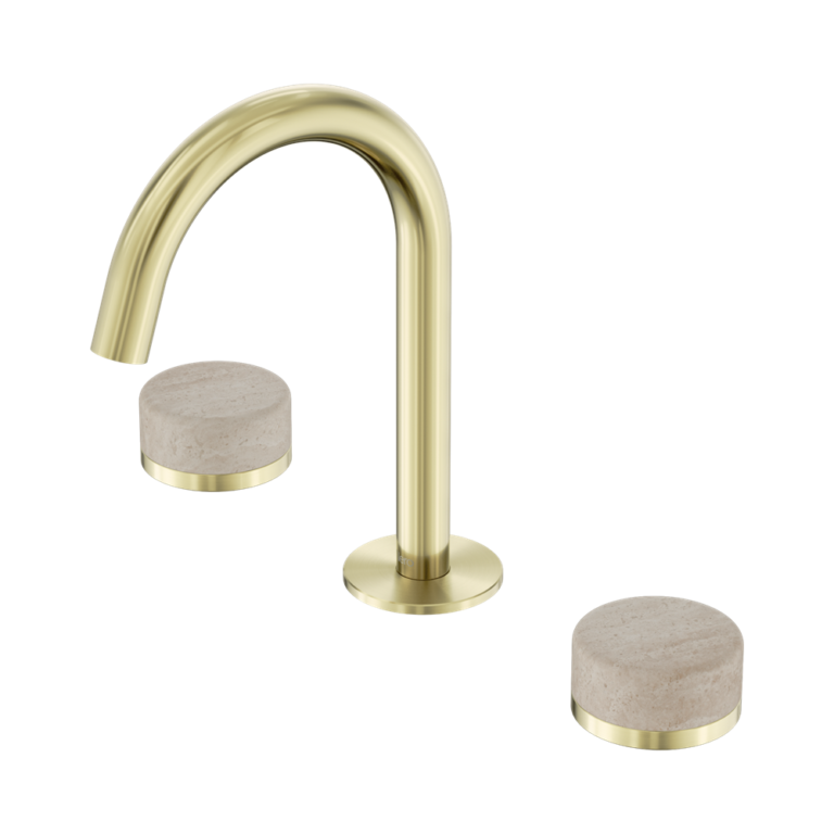 Nero Serenity Basin Set Arc Spout With Rome Travertine Handle Brushed Gold (24D013BG)