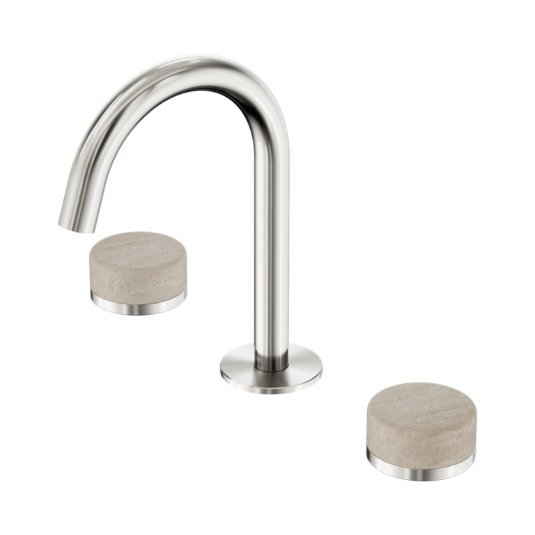 Nero Serenity Basin Set Arc Spout With Rome Travertine Handle Brushed Nickel (24D013BN)