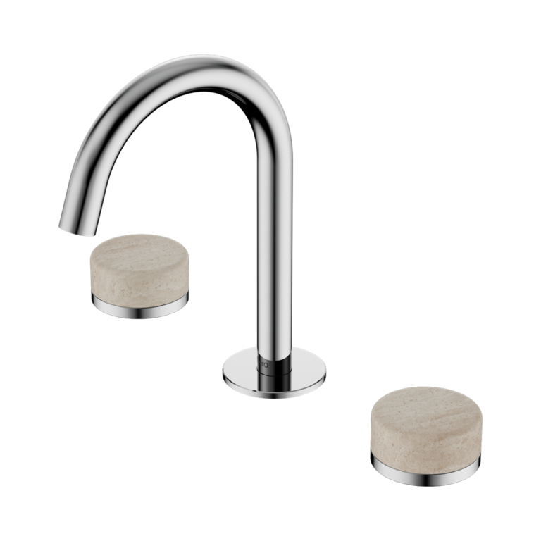Nero Serenity Basin Set Arc Spout With Rome Travertine Handle Chrome (24D013CH)