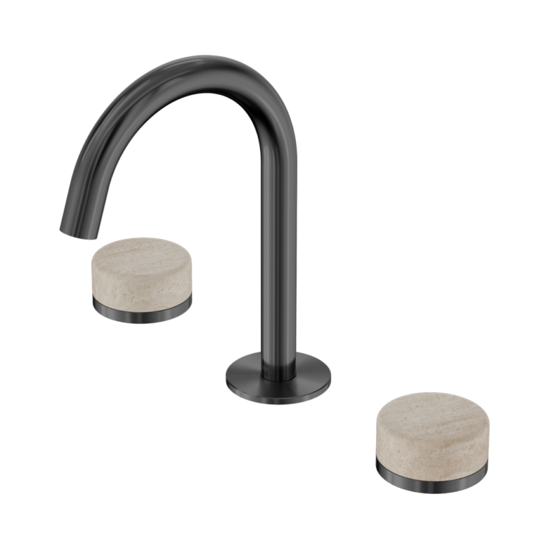 Nero Serenity Basin Set Arc Spout With Rome Travertine Handle Gun Metal (24D013GM)