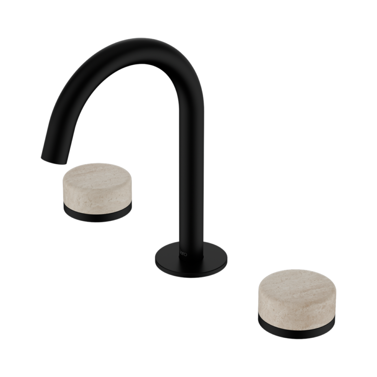 Nero Serenity Basin Set Arc Spout With Rome Travertine Handle Matte Black (24D013MB)