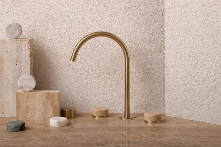 Nero Serenity Bath/Kitchen Set Arc Spout With Rome Travertine Handle Brushed Gold (24D019BG)