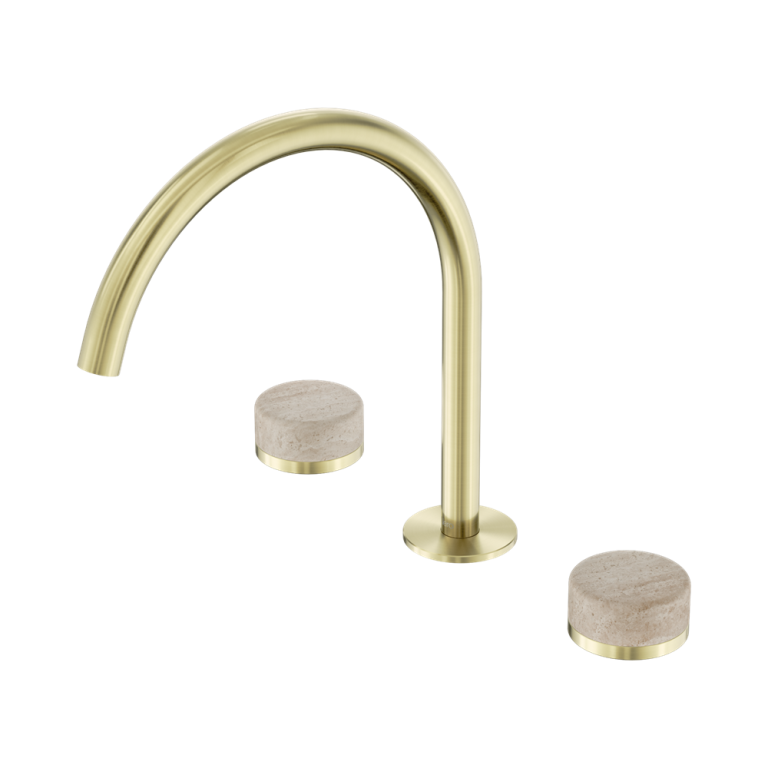 Nero Serenity Bath/Kitchen Set Arc Spout With Rome Travertine Handle Brushed Gold (24D019BG)