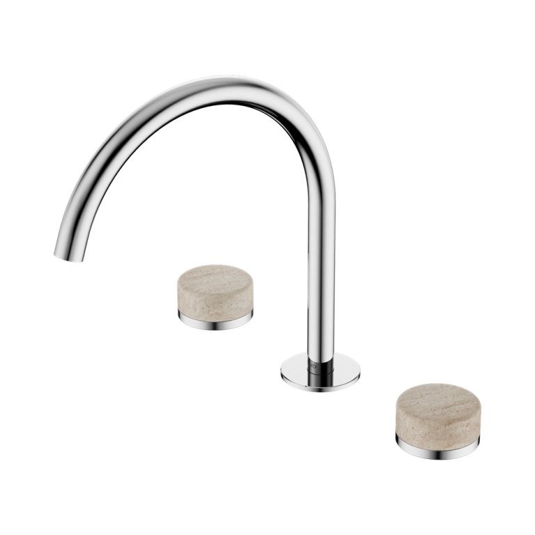 Nero Serenity Bath/Kitchen Set Arc Spout With Rome Travertine Handle Chrome (24D019CH)