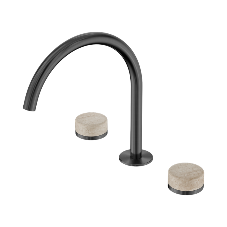 Nero Serenity Bath/Kitchen Set Arc Spout With Rome Travertine Handle Gun Metal (24D019GM)