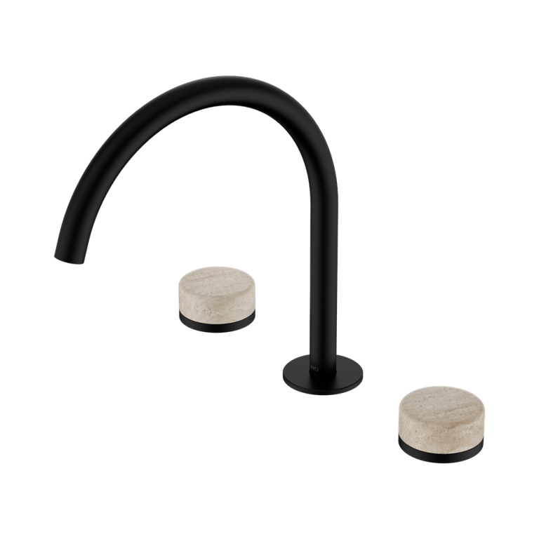 Nero Serenity Bath/Kitchen Set Arc Spout With Rome Travertine Handle Matte Black (24D019MB)