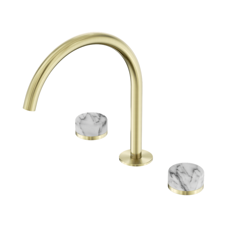 Nero Serenity Bath/Kitchen Set Arc Spout With Arabescato Corchia Handle Brushed Gold (24D020BG)