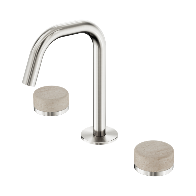 Nero Serenity Basin Set Edge Spout With Rome Travertine Handle Brushed Nickel (24D025BN)