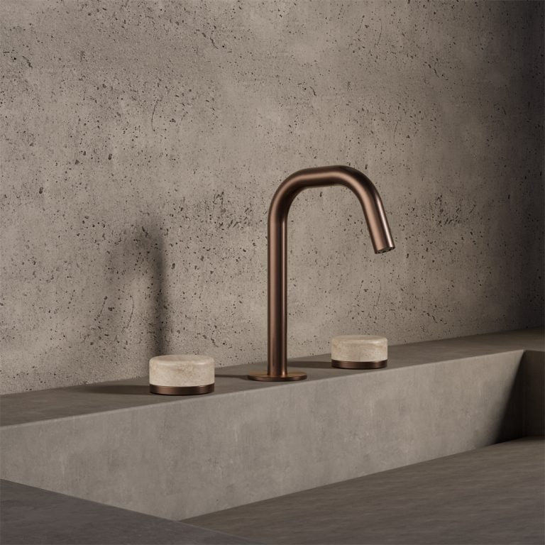 Nero Serenity Basin Set Edge Spout With Rome Travertine Handle Brushed Bronze (24D025BZ)