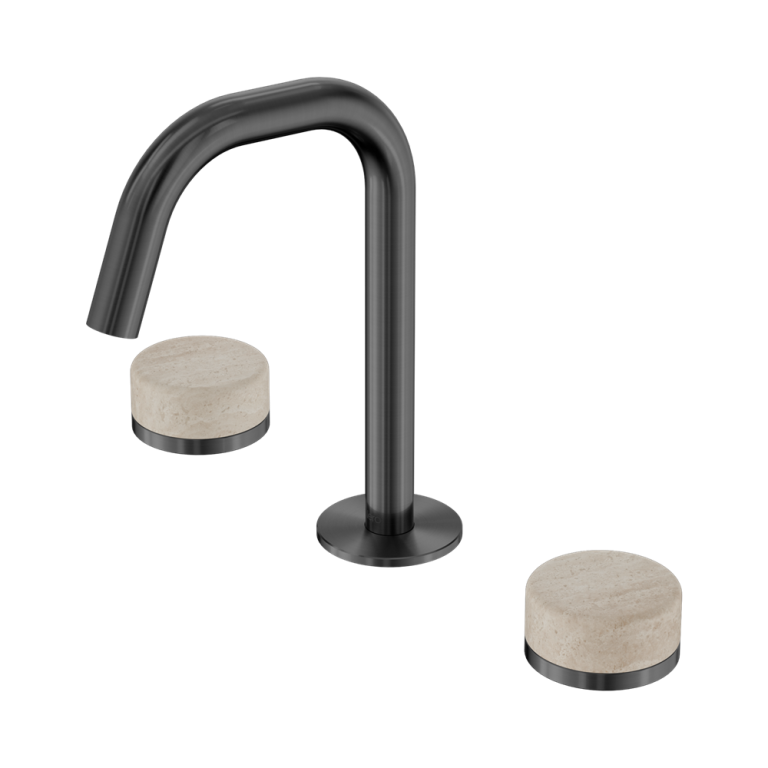 Nero Serenity Basin Set Edge Spout With Rome Travertine Handle Gun Metal (24D025GM)