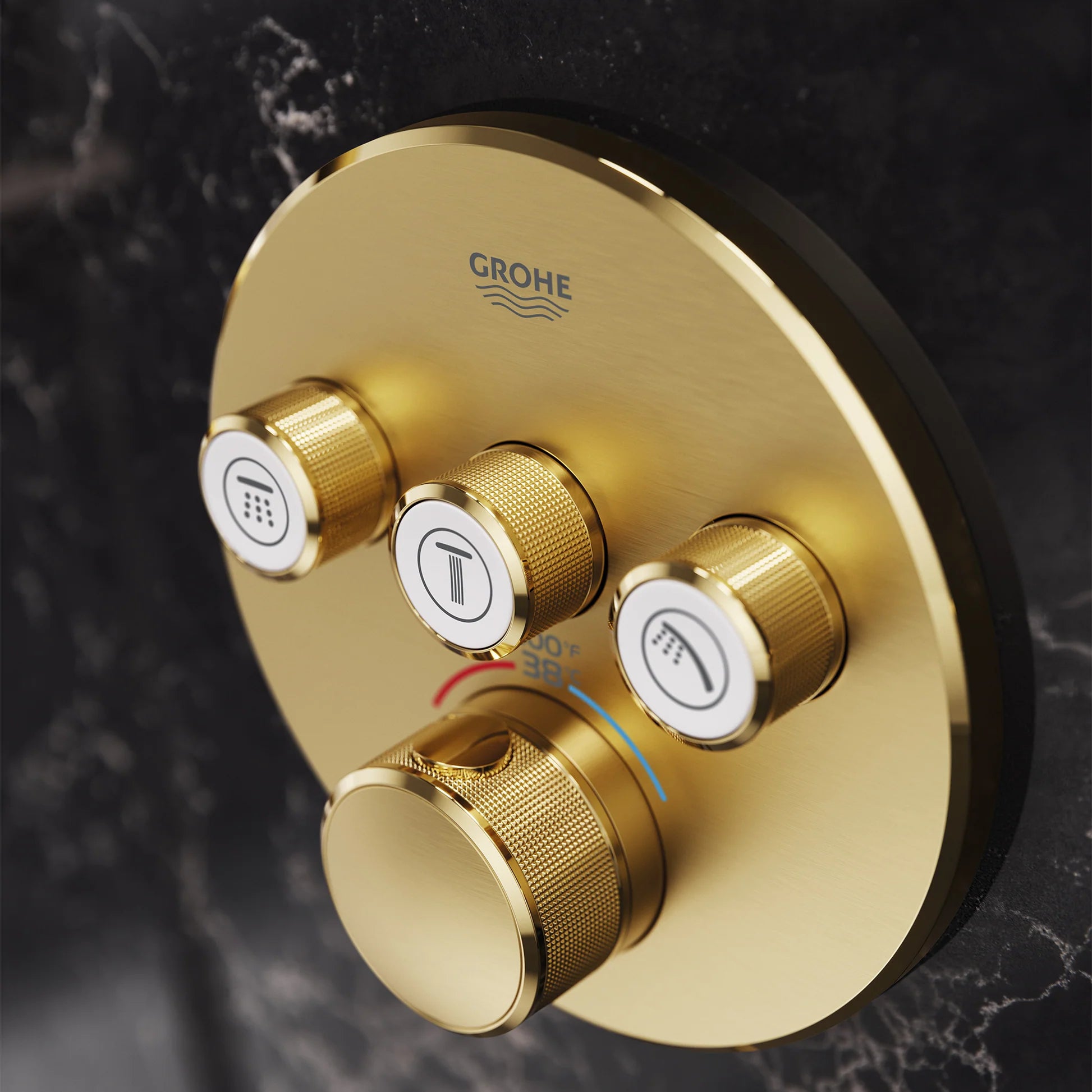 Grohe Smart Control Thermostatic Mixer, 3 Function Round Brushed Cool Sunrise (29138GN0)