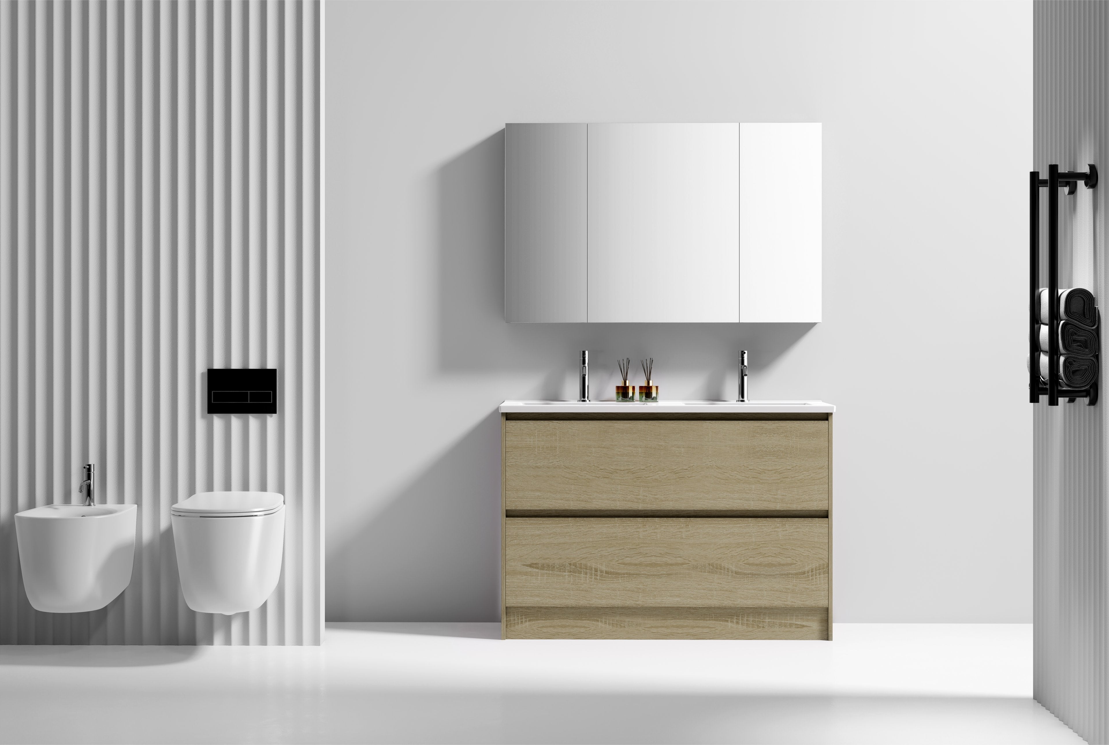 Nora Verona Floor Standing Vanity Double Bowl North American Oak W1190*D455*H820 (RBV-6009MCNAO1200DB) CABINET ONLY