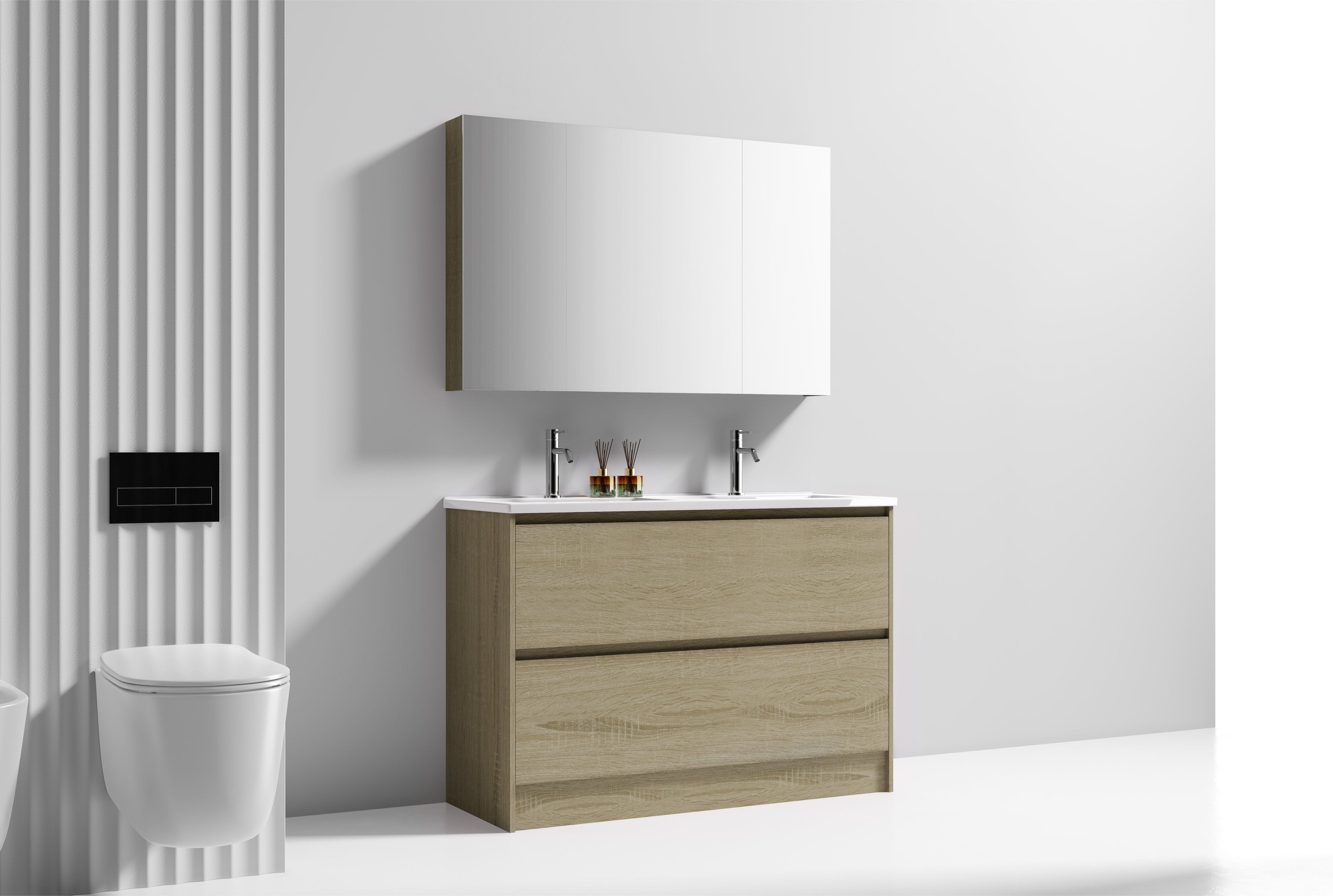 Nora Verona Floor Standing Vanity Double Bowl North American Oak W1190*D455*H820 (RBV-6009MCNAO1200DB) CABINET ONLY