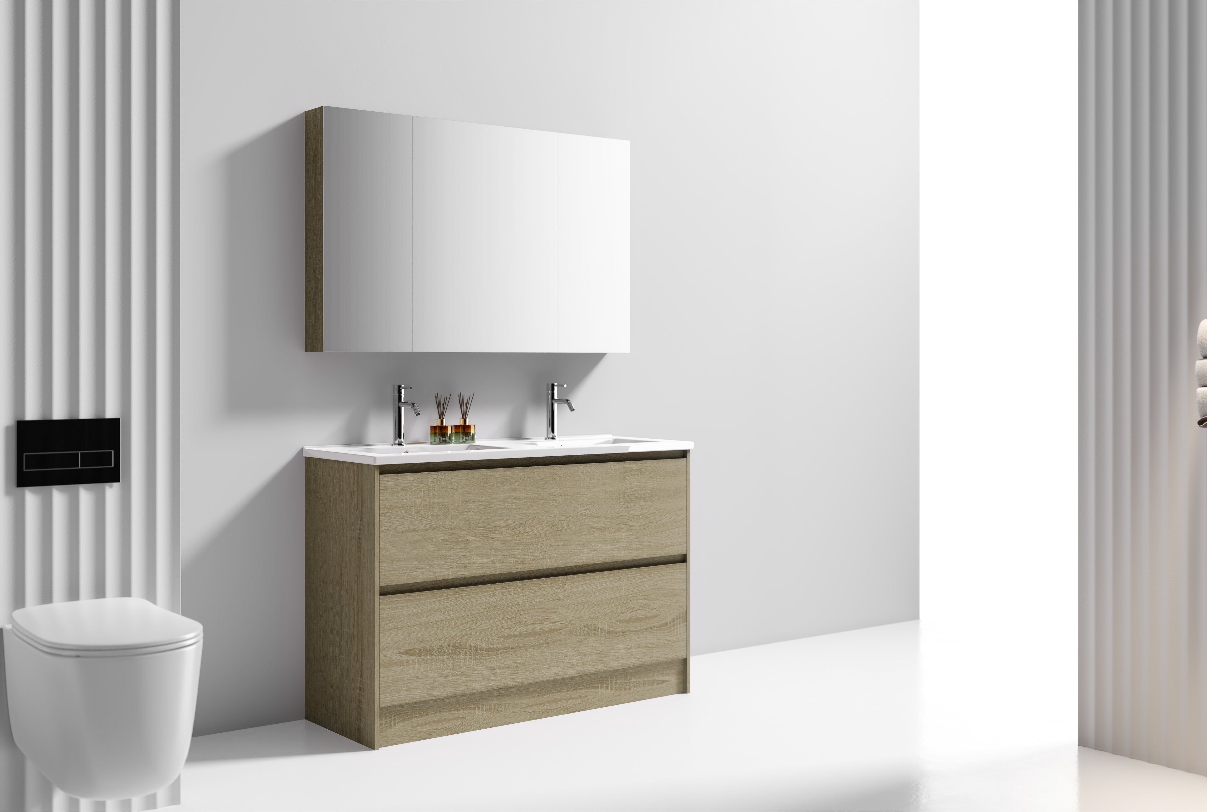 Nora Verona Floor Standing Vanity Double Bowl North American Oak W1190*D455*H820 (RBV-6009MCNAO1200DB) CABINET ONLY