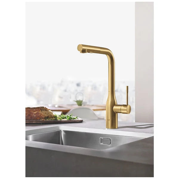 Grohe Essence Single-Lever Sink Mixer With Pull-Out Spray Hard 1/2″ Brushed Brass (30371GN0)