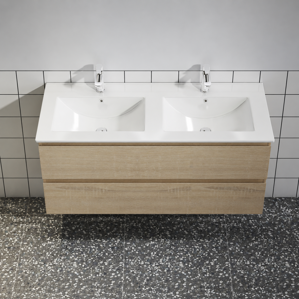 Nora Wall-Hung Vanity, Double, North American Oak, W1190*D455*H520 (RBV-1014MCLO1200D) CABINET ONLY