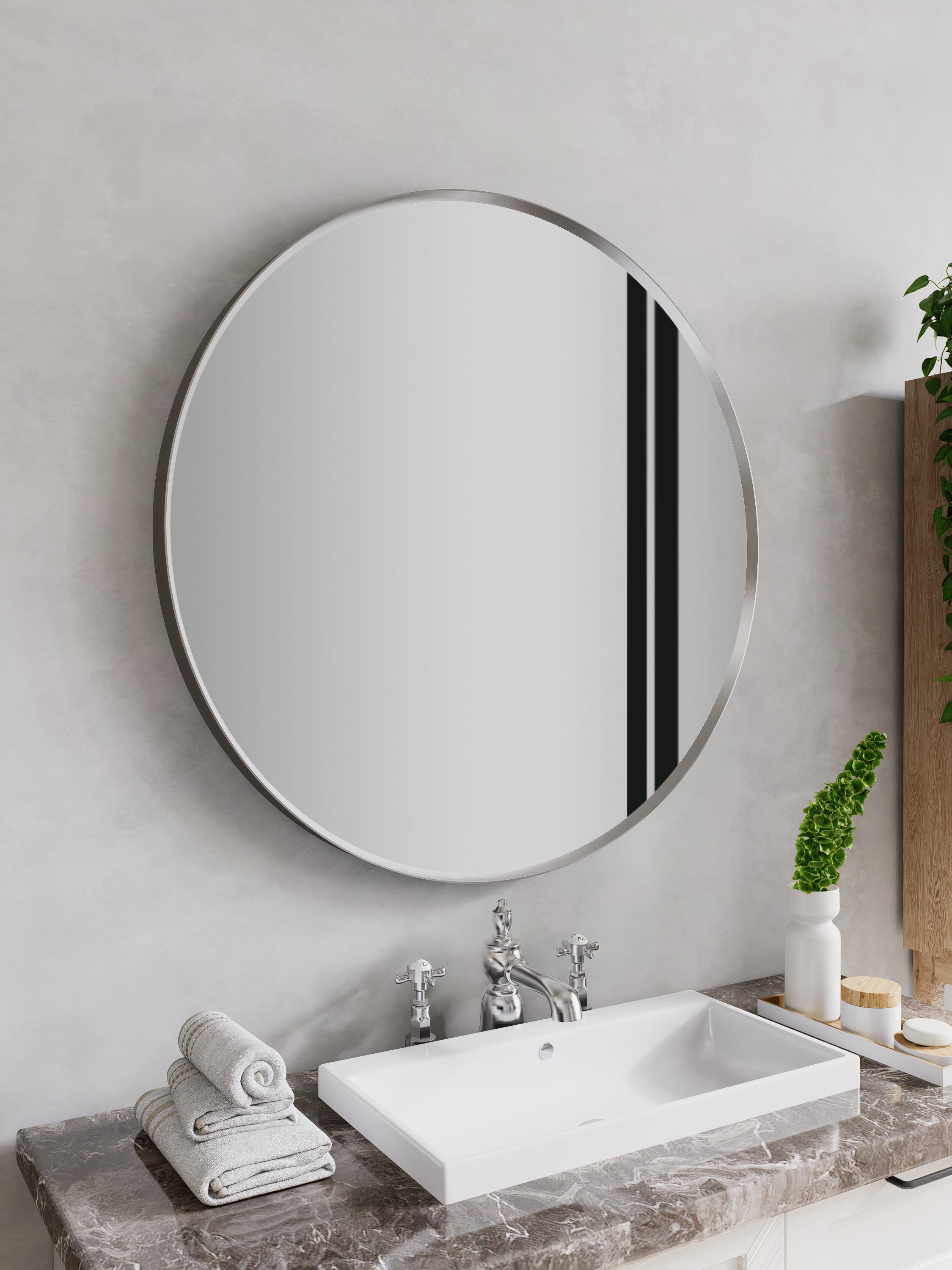 Nora Round LED Frosted Mirror Brushed Nickel Φ800*D43mm (JM-RD-AF800BN) Demister and Aluminium Frame