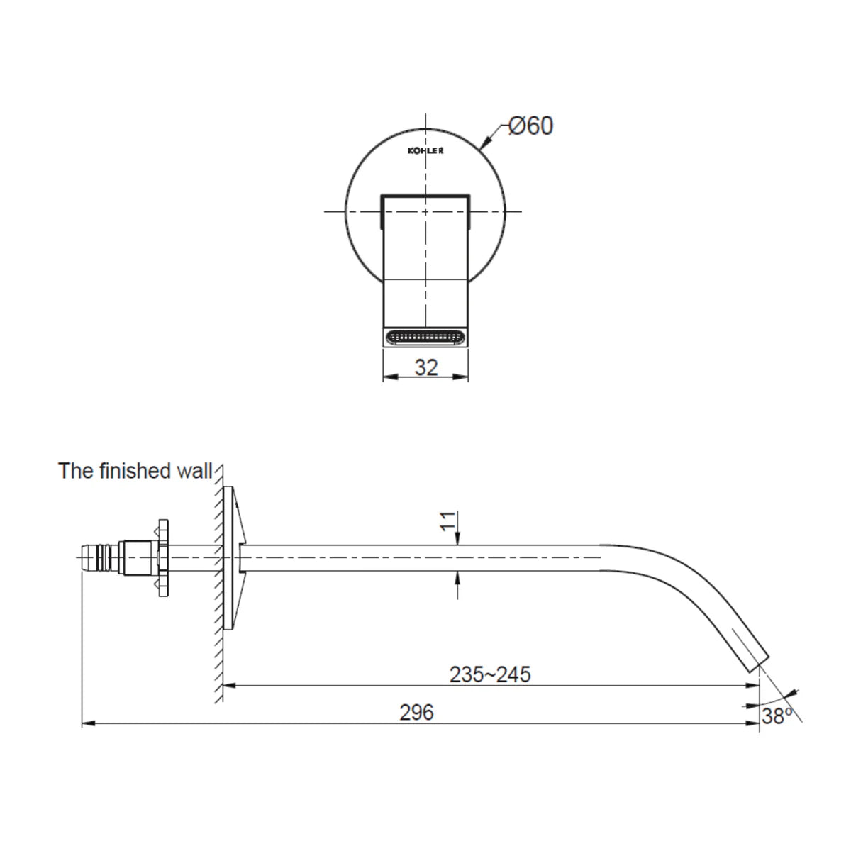 Kohler Components Wall Mount Basin Spout Ribbon Trim Matte Black (23888T-ND-BL)