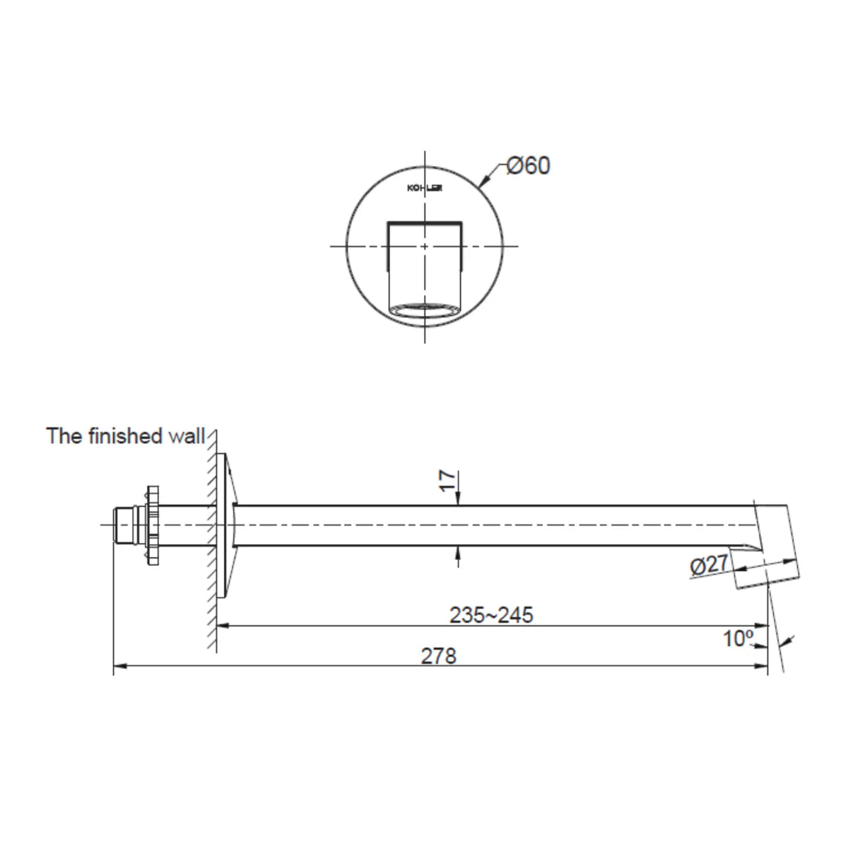 Kohler Components Row Basin Spout Brushed Brass (23889T-ND-2MB)