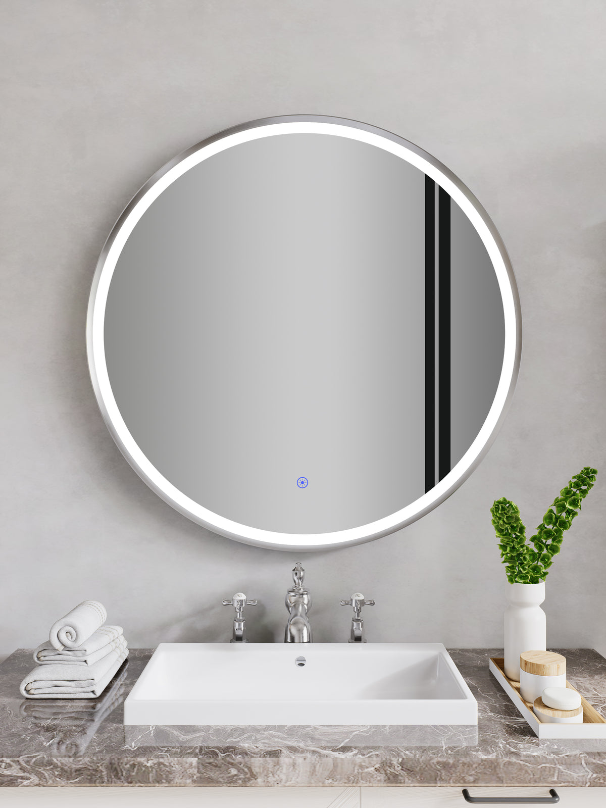Nora Round LED Frosted Mirror Brushed Nickel Φ800*D43mm (JM-RD-AF800BN) Demister and Aluminium Frame