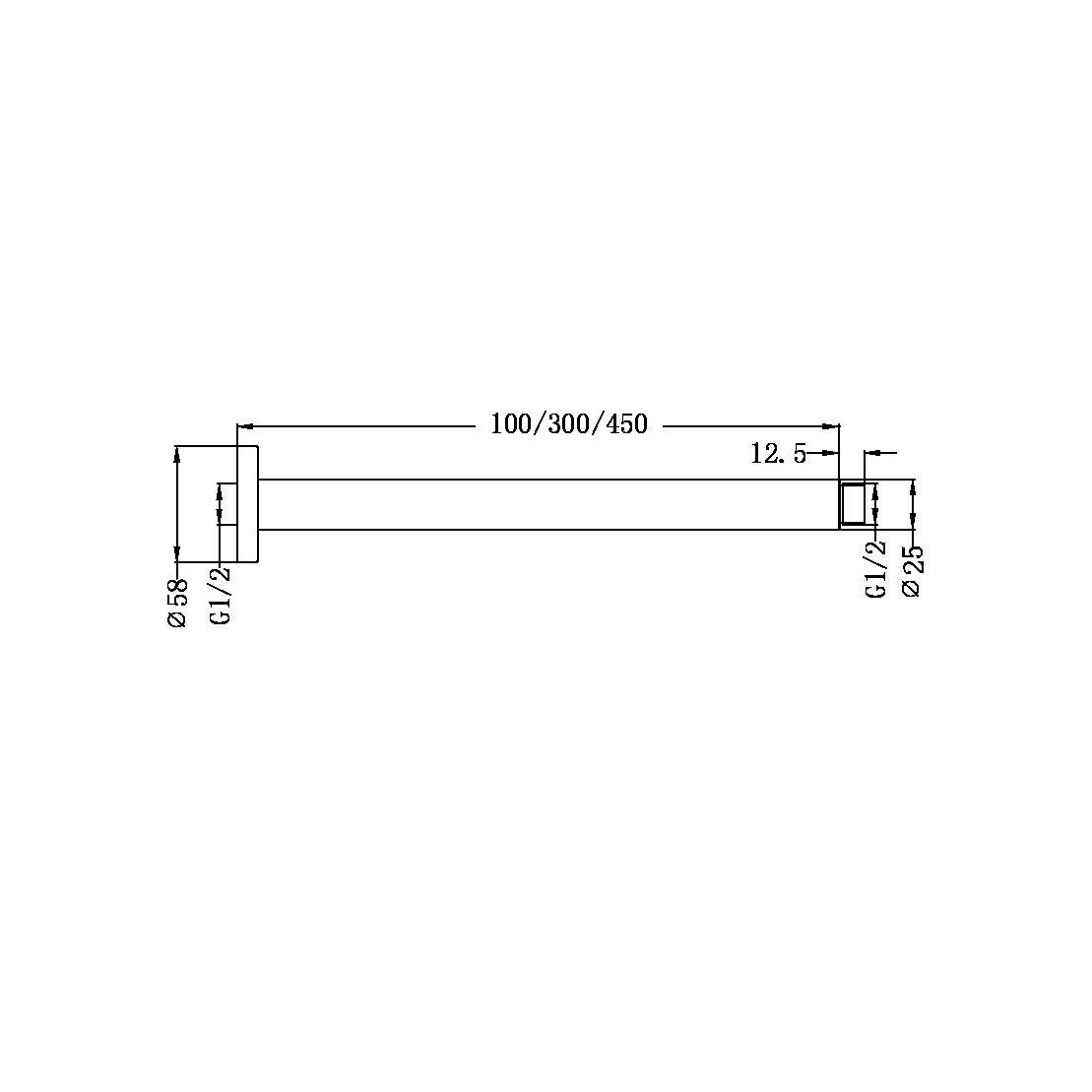 Nero Round Ceiling Arm 300mm Length Matte Black (NR503300MB)