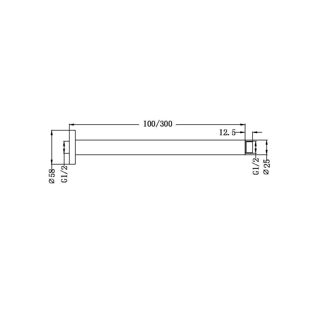 Nero Round Ceiling Arm 300mm Length Brushed Nickel (NR503300BN)