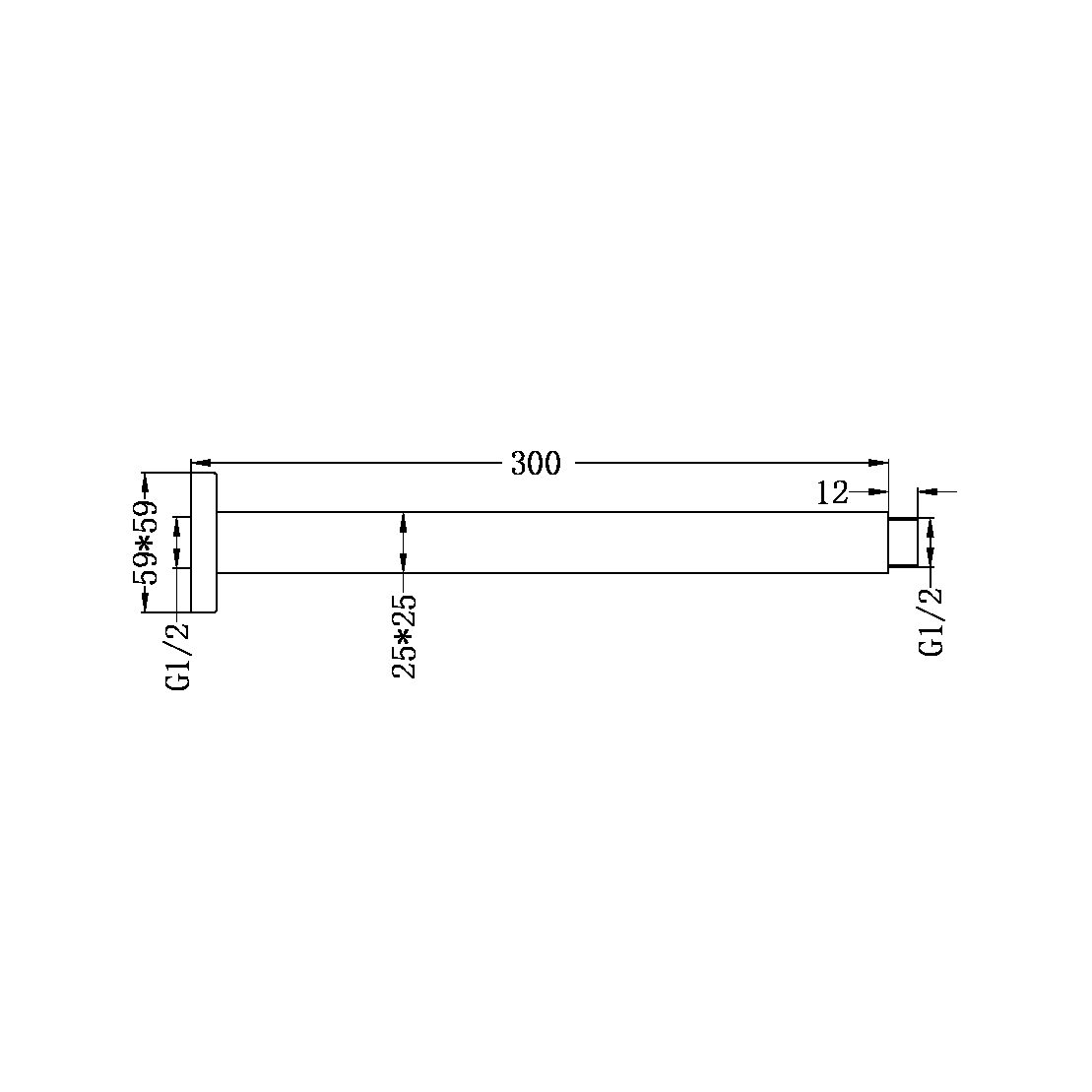 Nero Square Ceiling Arm 300mm Length Gun Metal (NR504300GM)