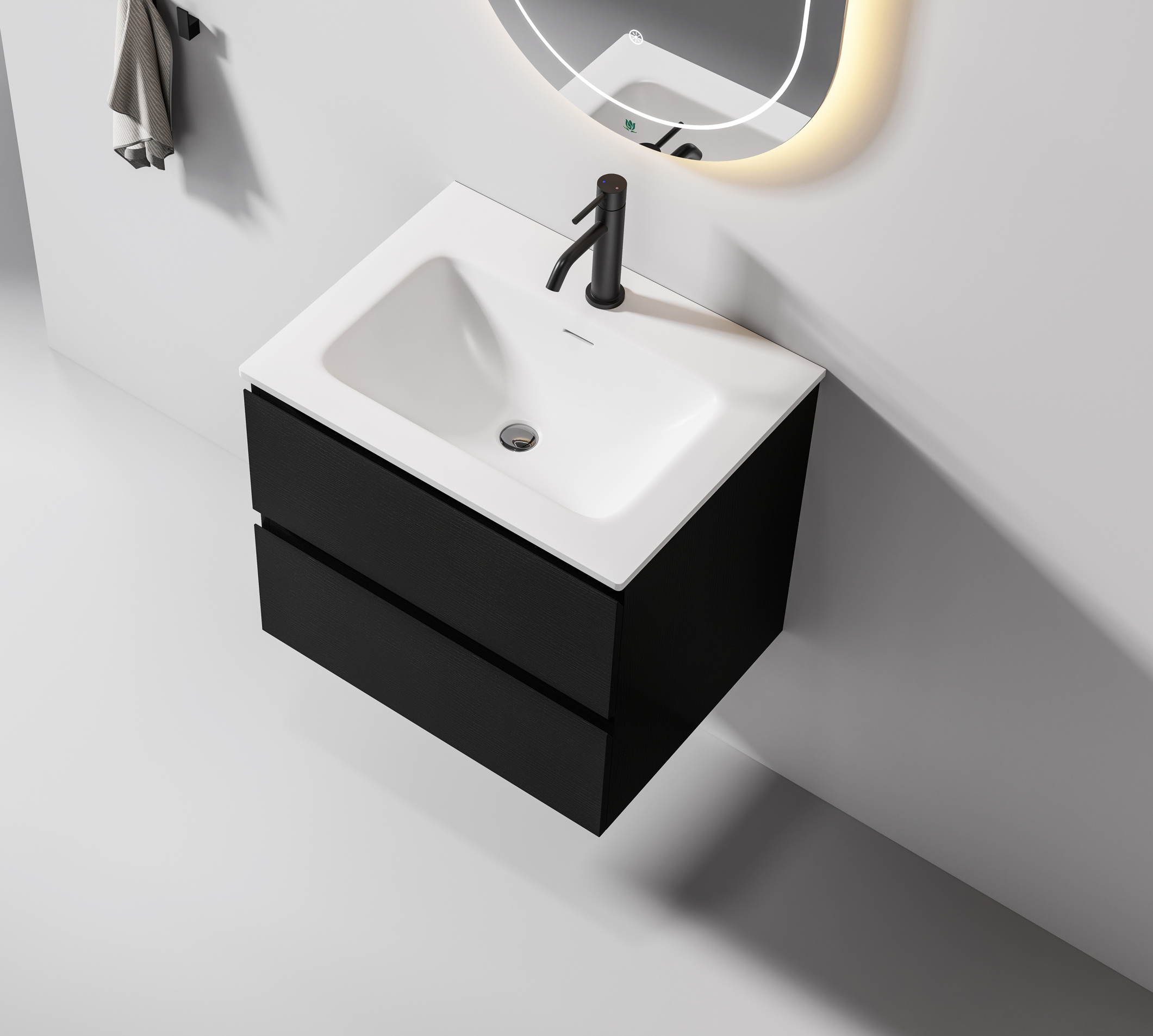 Nora Modena Wall-Hung Vanity Charred Oak W590*D455*H520 (RBV-1008MCCO600)