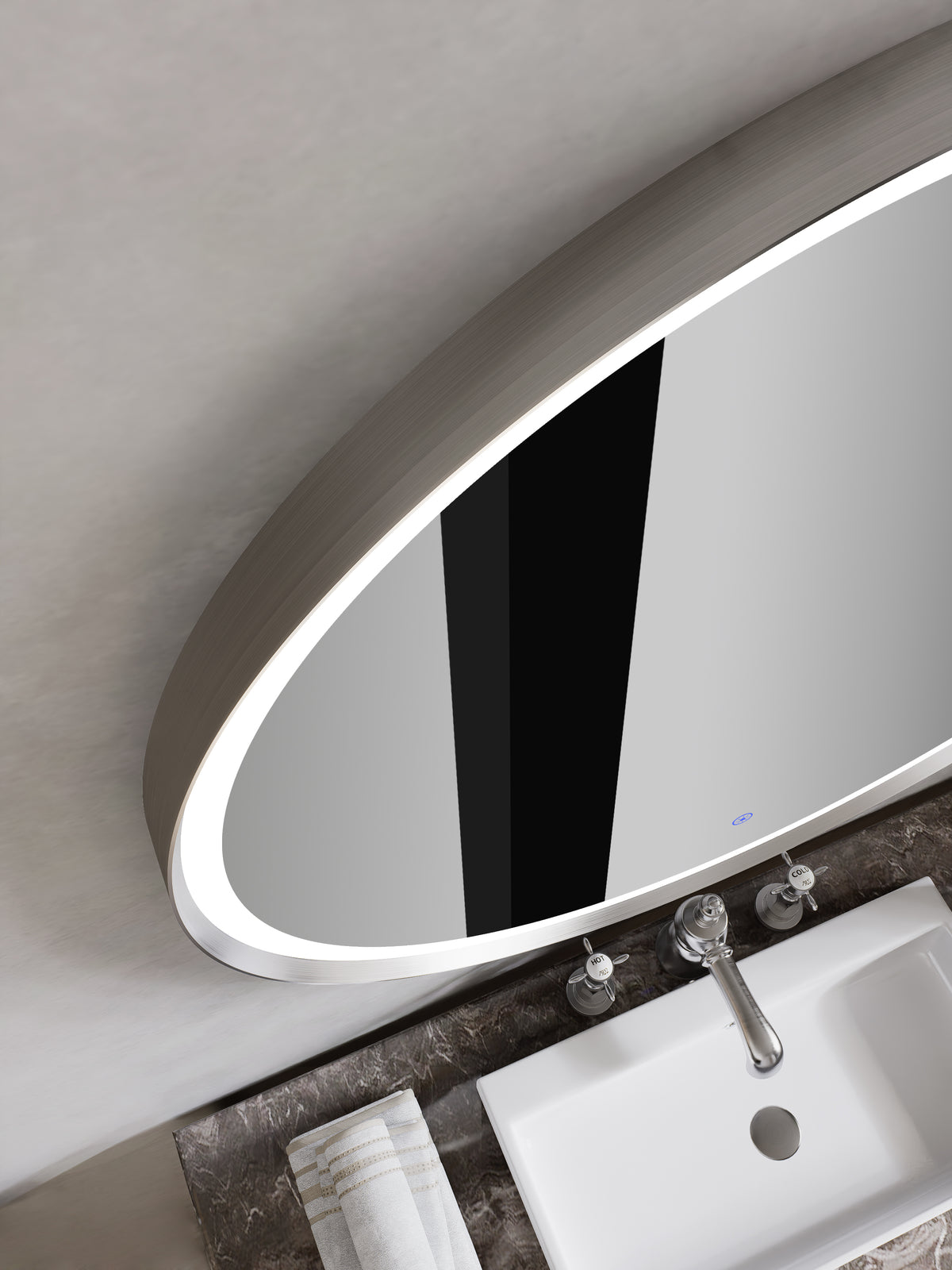 Nora Round LED Frosted Mirror Brushed Nickel Φ800*D43mm (JM-RD-AF800BN) Demister and Aluminium Frame