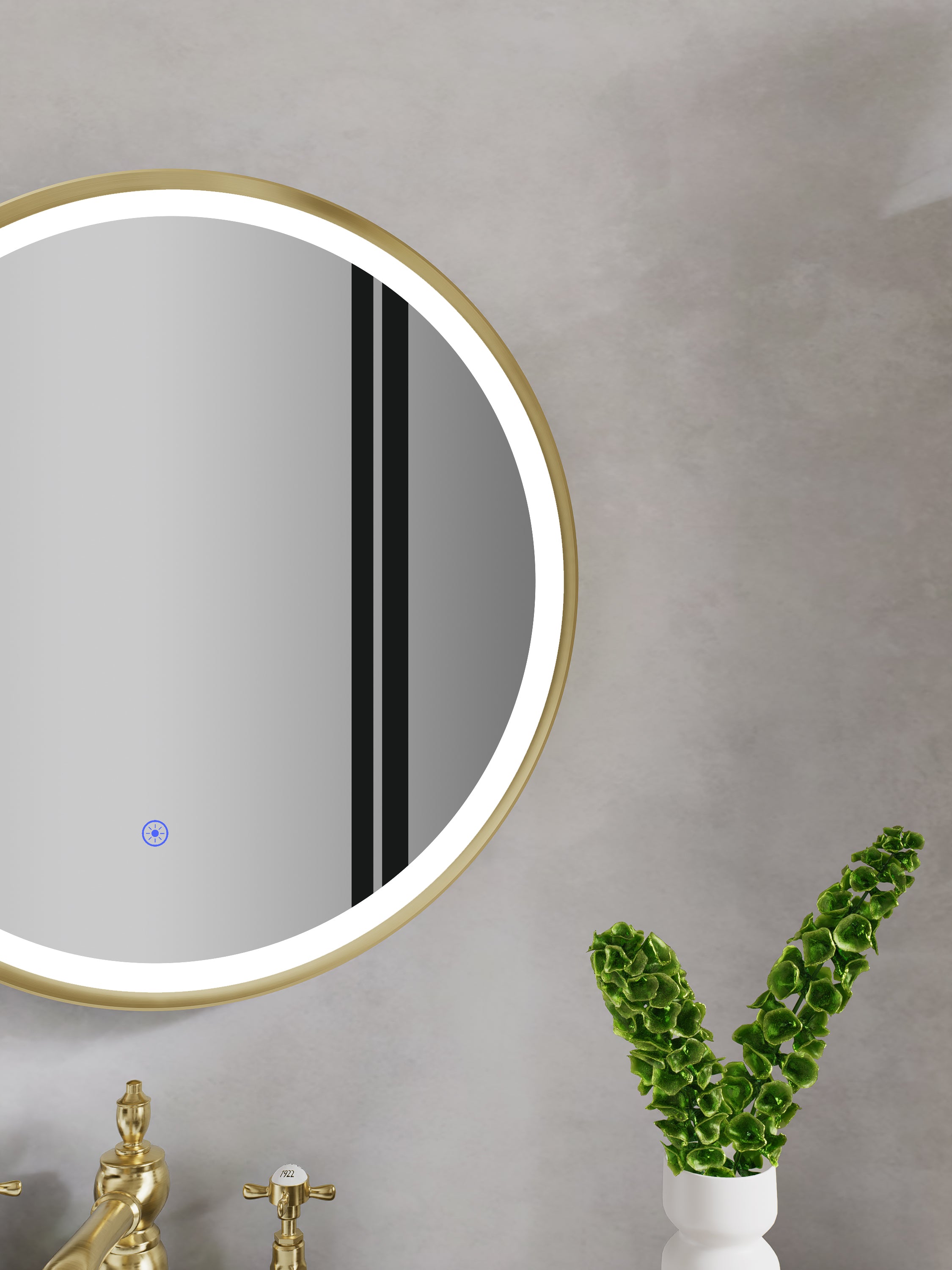 Nora Round LED Frosted Mirror Brushed Brass Φ600*D43mm (JM-RD-AF600BB) Demister and Aluminium Frame
