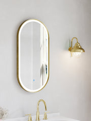 Nora Oval LED Frosted Mirror Brushed Brass W450*H900*D43mm ( JM-OVAL-AF4590BB)  Demister and Aluminium Frame
