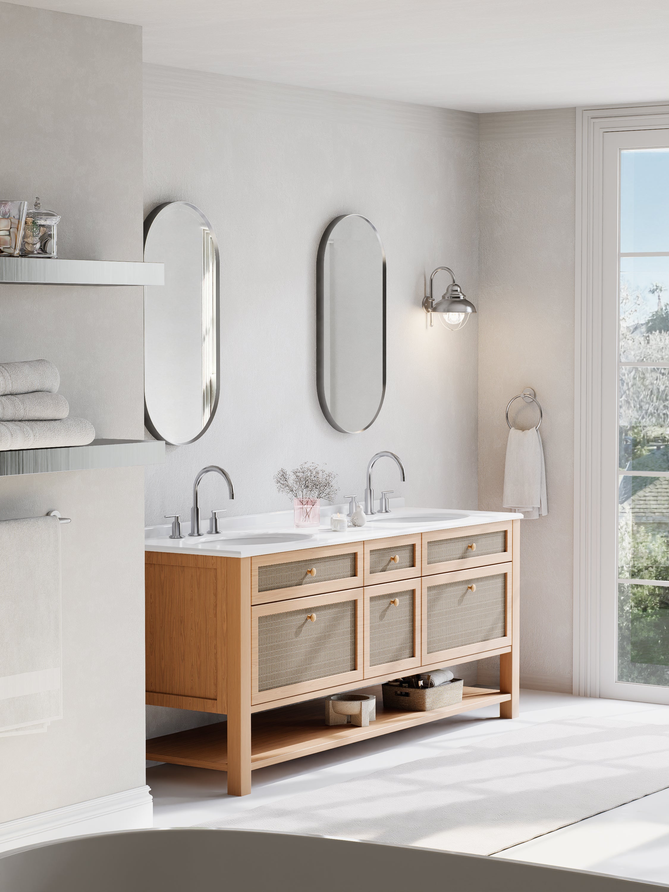 Nora Oval LED Frosted Mirror Brushed Nickel W450*H900*D43mm (JM-OVAL-AF4590BN)  Demister and Aluminium Frame