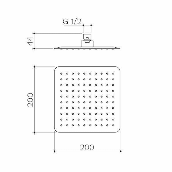 Caroma 200mm Square Rain Shower - Brushed Brass (99664BB4E)