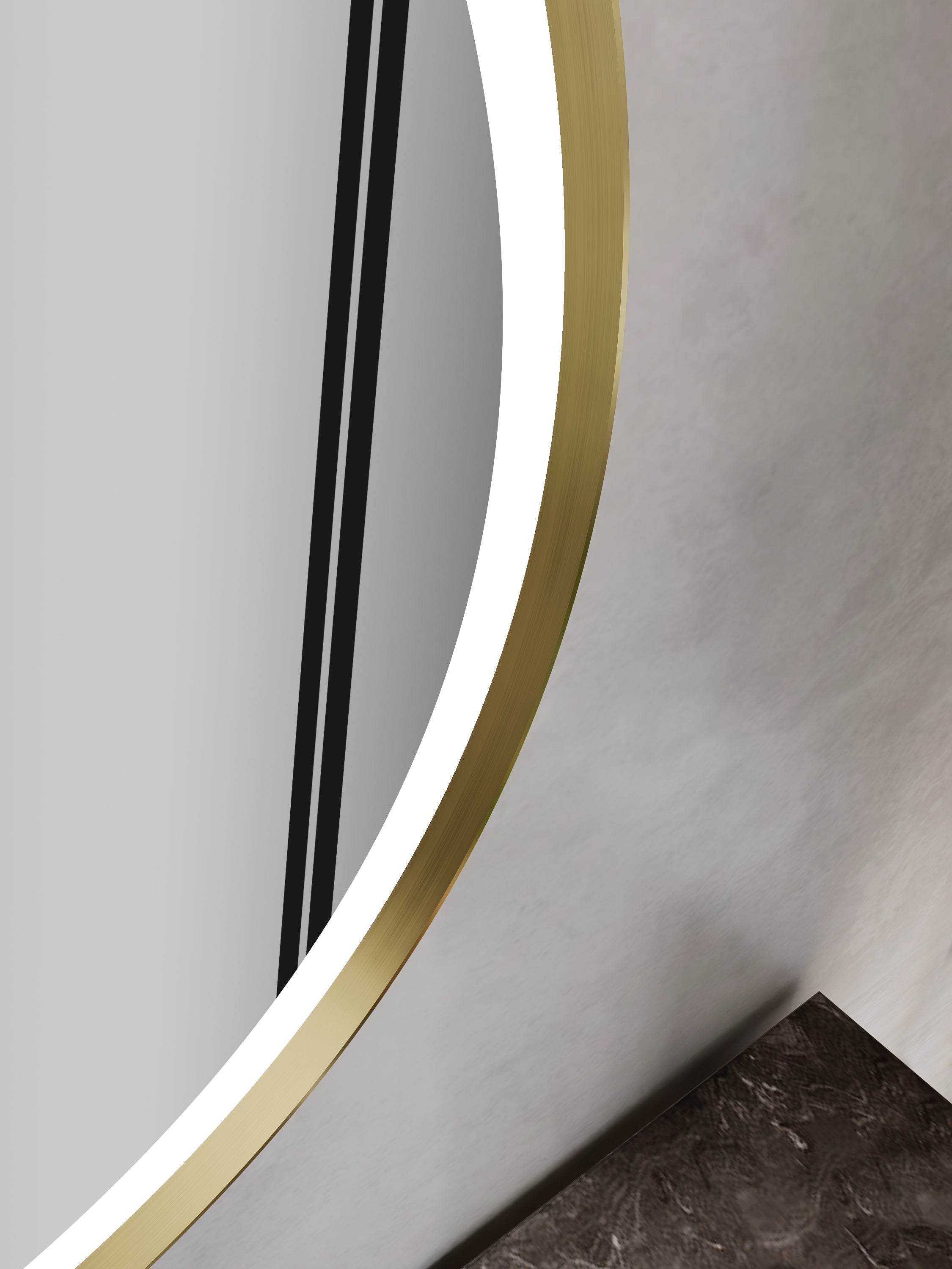 Nora Round LED Frosted Mirror Brushed Brass Φ600*D43mm (JM-RD-AF600BB) Demister and Aluminium Frame
