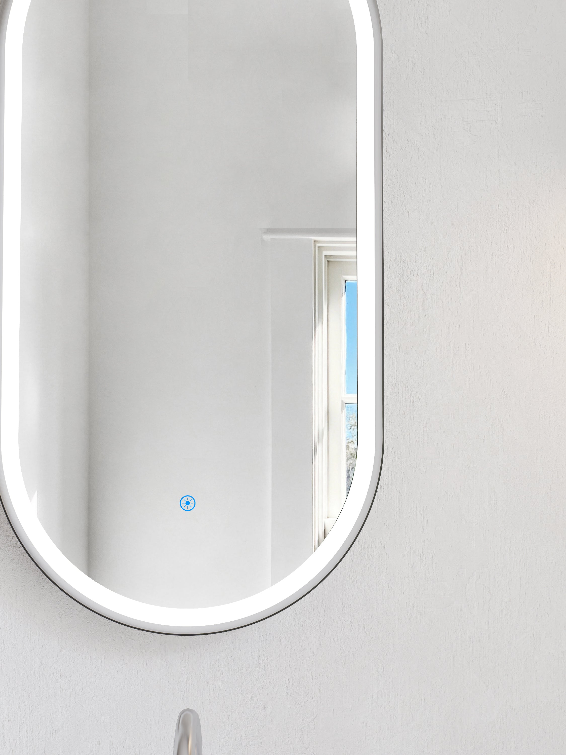 Nora Oval LED Frosted Mirror Brushed Nickel W450*H900*D43mm (JM-OVAL-AF4590BN)  Demister and Aluminium Frame
