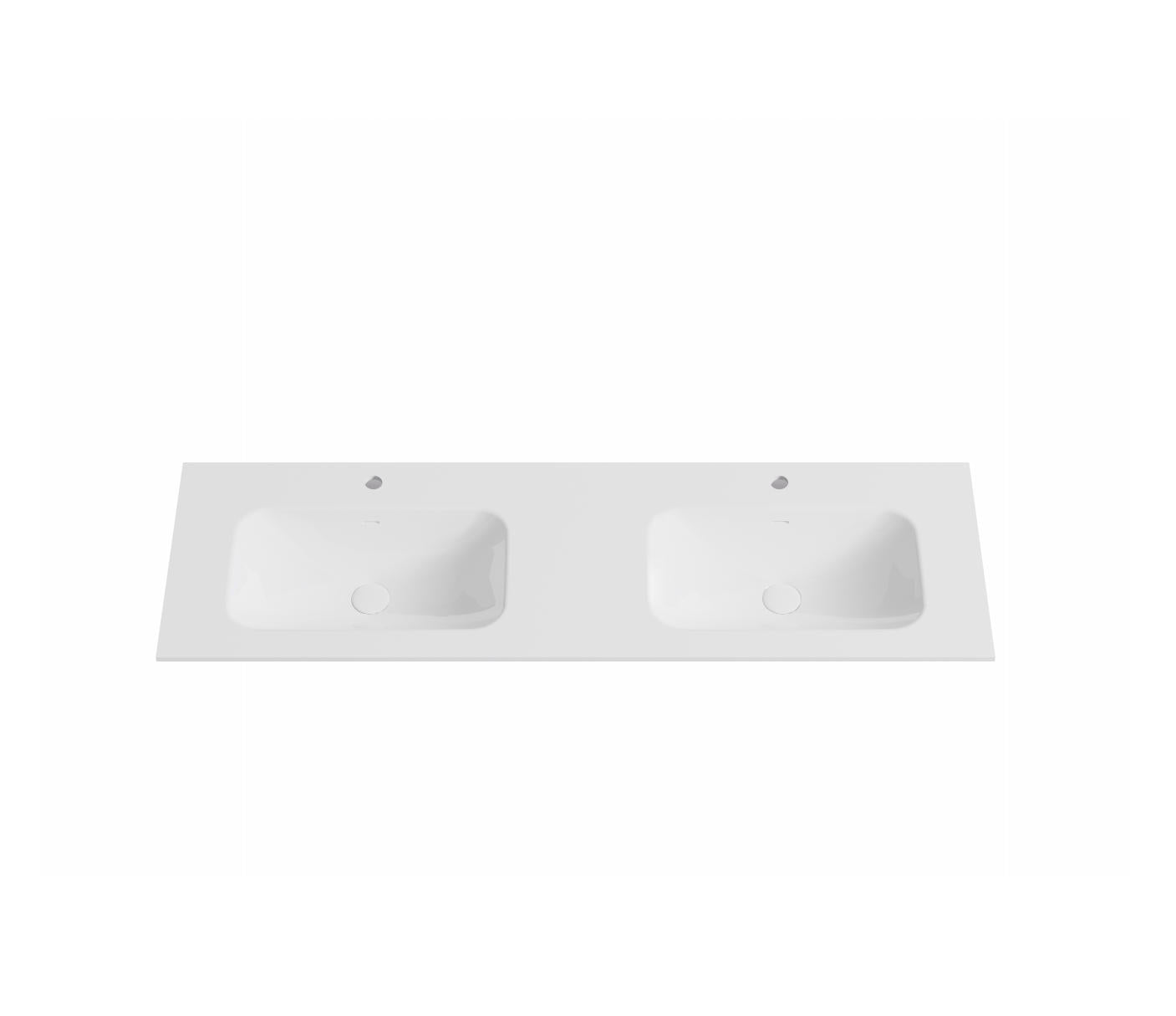 Nora Bianca Artificial Stone Vanity Top with Overflow Double Bowl Gloss White 1500mm (BAS-GW1500D)