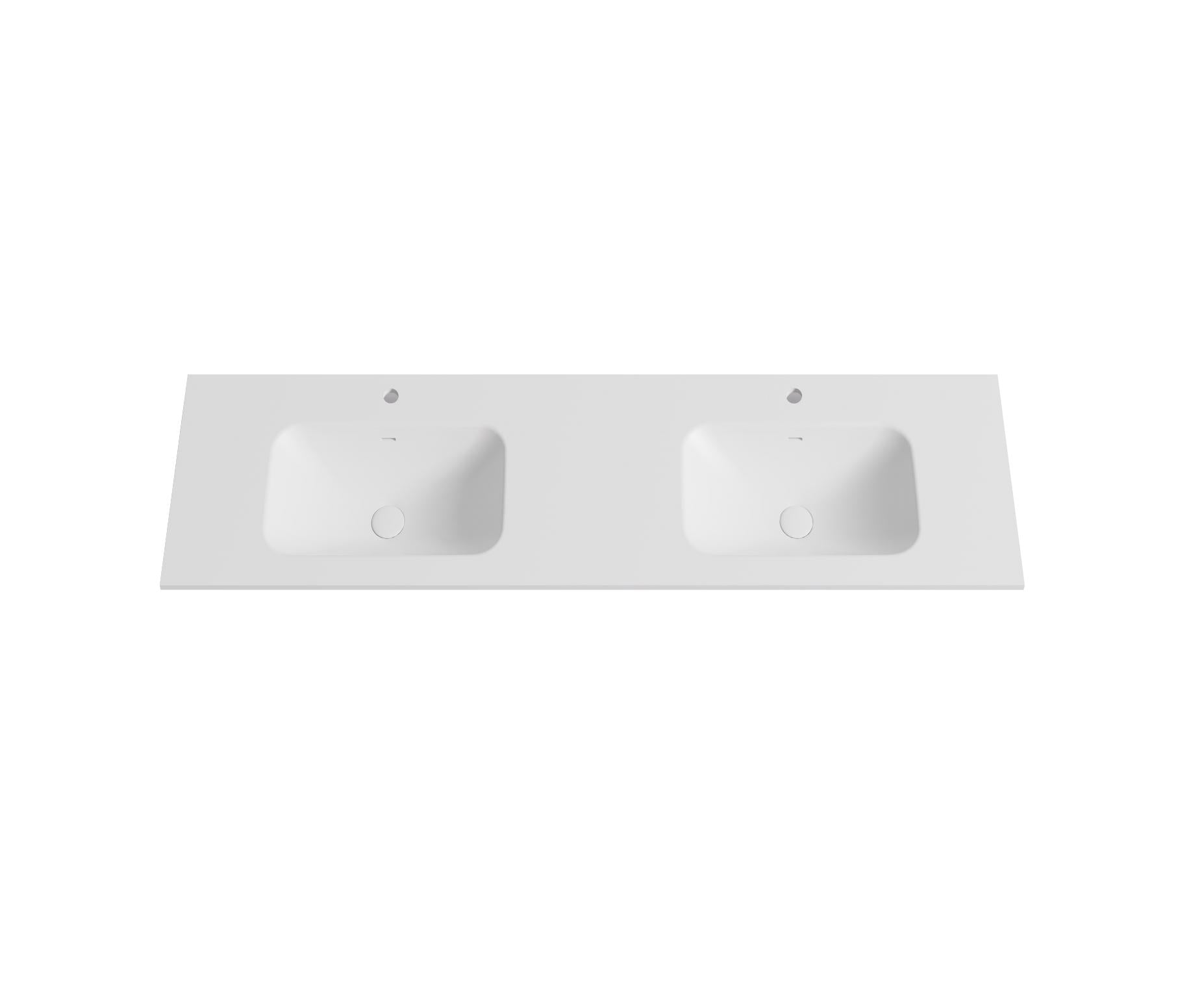 Nora Bianca Artificial Stone Vanity Top with Overflow Double Bowl Matt White 1800mm (BAS-MW1800D)