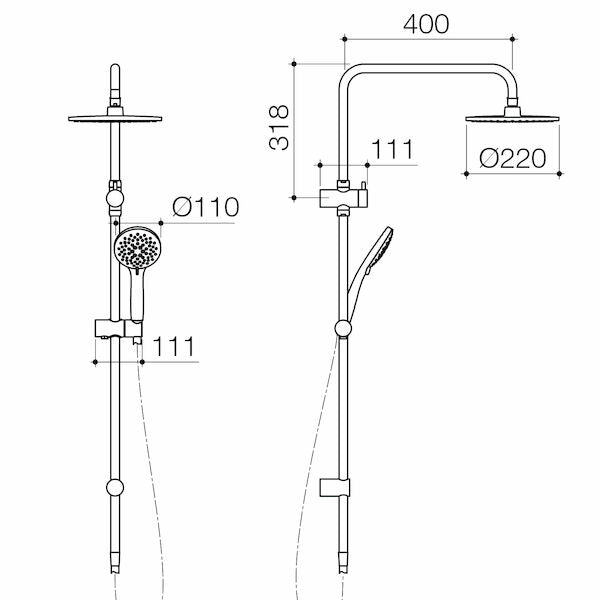Caroma Basis Round Rail Shower with Overhead (4 Star)- Chrome (BAS033C4E)