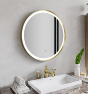 Nora Round LED Frosted Mirror Brushed Brass Φ600*D43mm (JM-RD-AF600BB) Demister and Aluminium Frame